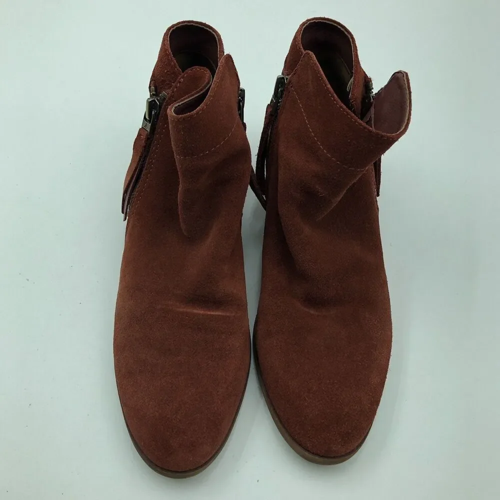Sam Edelman Ankle Booties Boots Double Zip Brick Red Suede Block Heel 6.5